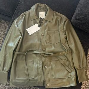 BRAND NEW Olive Green Faux Leather Jacket, Size XS